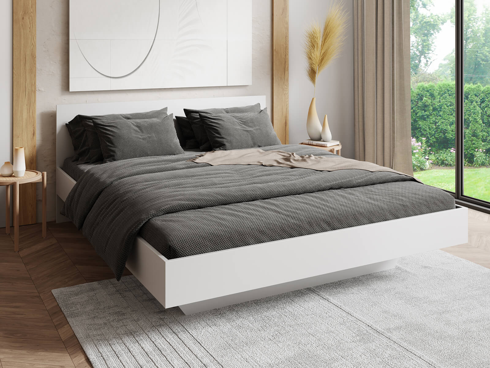 Łóżko lewitujące 120x200 DM2 z płyty meblowej białe