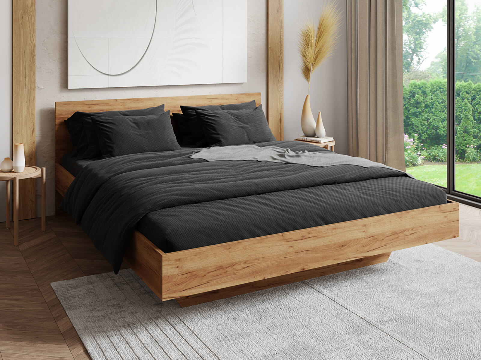 Łóżko lewitujące 140x200 DM2 z płyty meblowej dąb craft